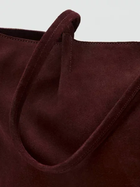 Torba shopper z zamszu burgund Kobieta uniwersalny MANGO