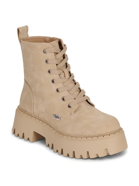 Pantofi Buffalo cu șireturi din dantelă bej