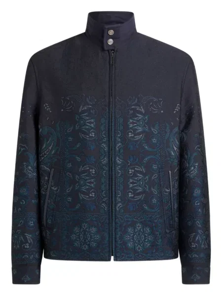 Geacă Etro cu imagine cu model paisley din jacard albastru