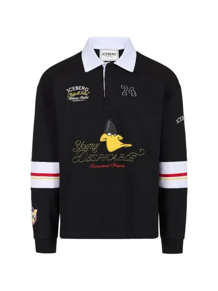 Lung tricou polo Iceberg cu imagine negru
