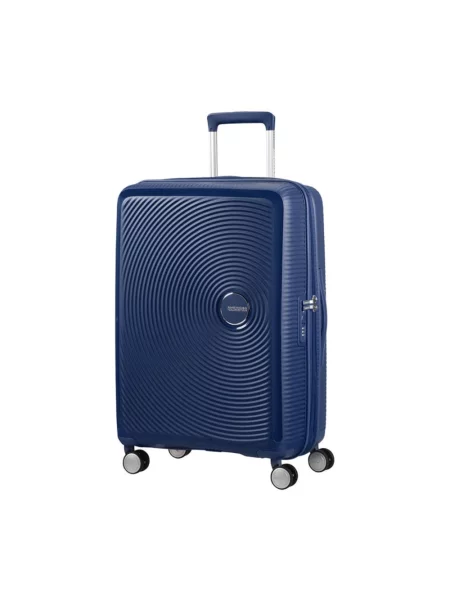 Lniana walizka American Tourister niebieska