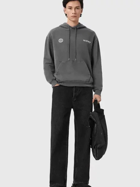AllSaints bluza z kapturem EMBLEM szara