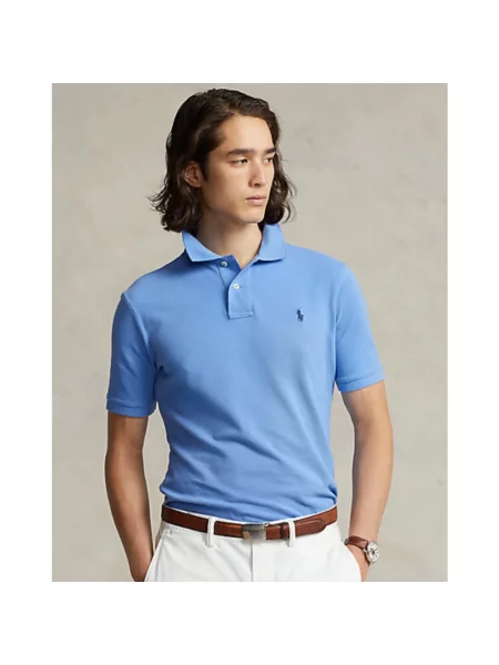 Koszulka polo o kroju slim fit z czystej bawełny Ralph Lauren niebieska