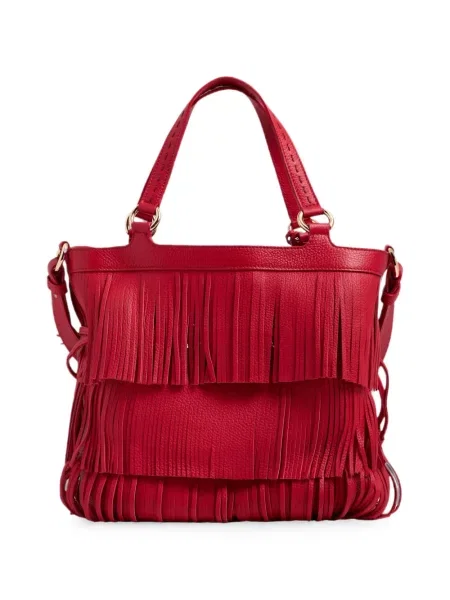 Кожена чанта Lancel с ресни червено