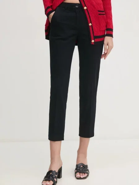 Hlače Sisley za žene kroj cigarette srednje visoki struk crna