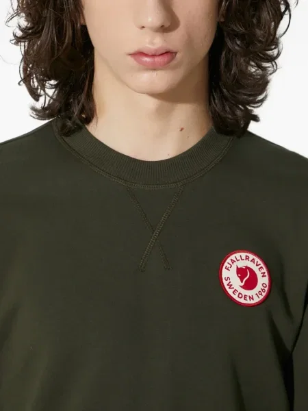 Hanorac crewneck Fjallraven cu decolteu rotund cu autograf verde