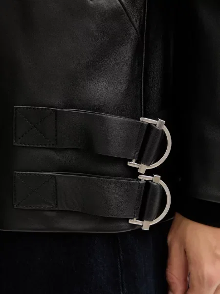 Шкіряна куртка BOSS демісезонна oversize чорний