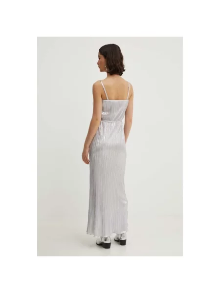Never Fully Dressed sukienka Luna srebrny maxi rozkloszowana szara
