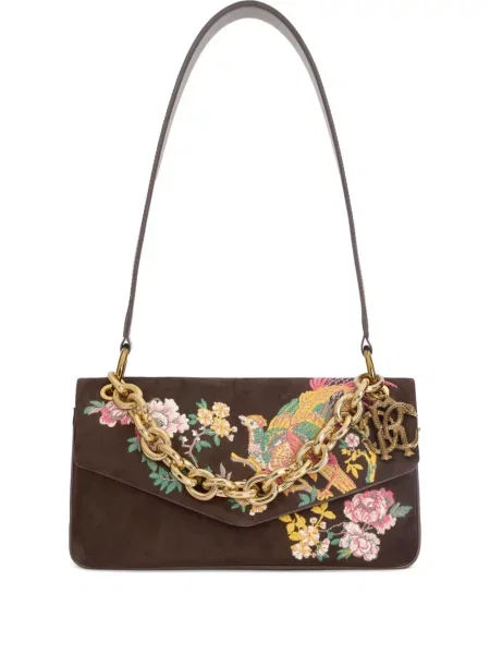 Geantă Roberto Cavalli din piele de căprioară maro