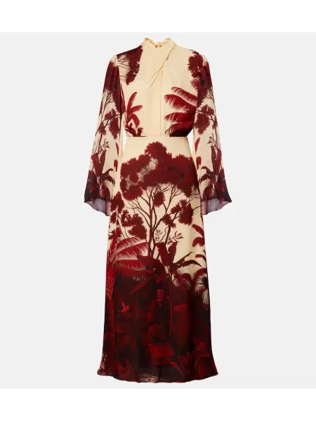 Rochie maxi Johanna Ortiz de mătase cu imagine roșu