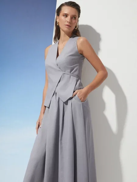 Спідниця максі Seventeen льон/віскоза сірий