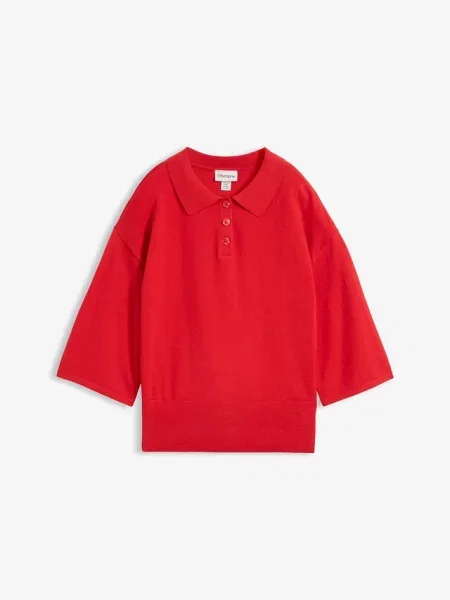 Sweter z kołnierzykiem polo z mieszanki bawełny czerwona