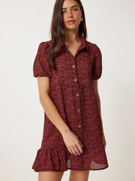 Happiness İstanbul Rochie tip bluză oliv / roșu / roșu deschis negru