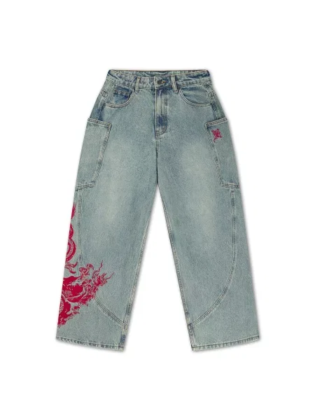 Ed Hardy Jeans Dragon albastru deschis / rodie roșu