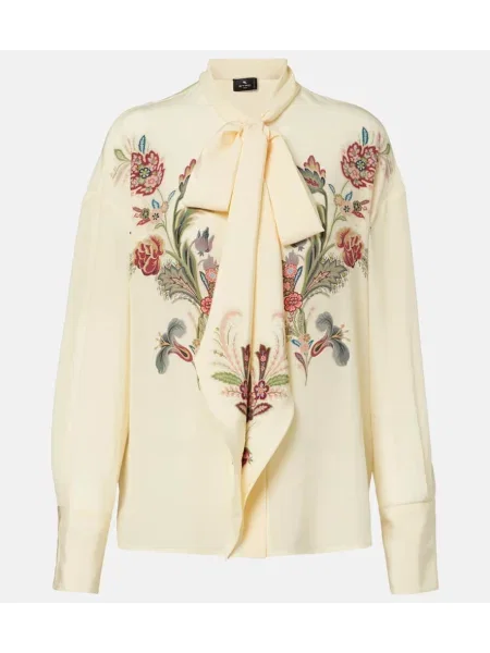 Bluză Etro de mătase cu model floral alb