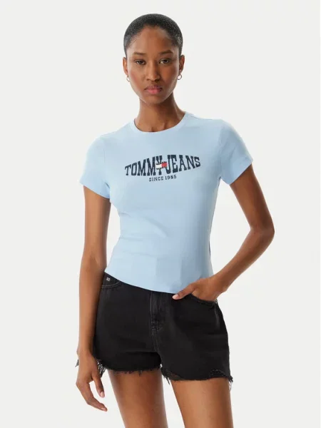 Tommy Jeans Tricou Wavy Flag deschis albastru