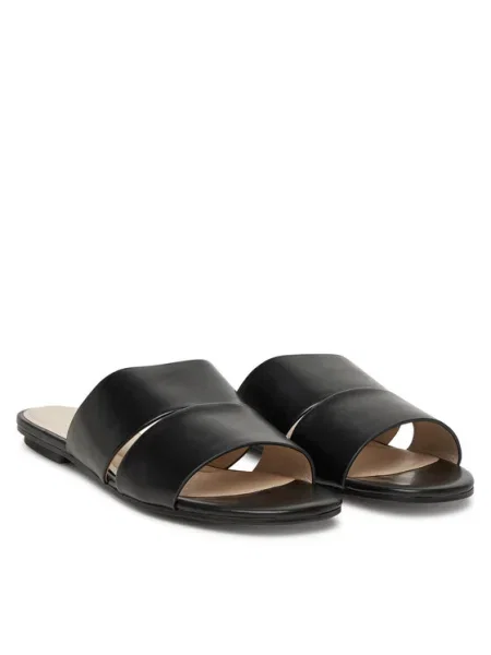 Calvin Klein Papucs Flat Slide Lth 2 Straps fekete