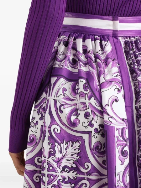 Fustă midi Dolce & Gabbana de mătase până la genunchi alb