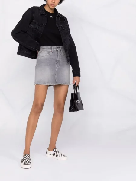 Fustă din denim Off-white cu imagine alb
