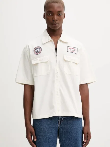 Džínová košile Guess Originals regular s klasickým límcem béžová