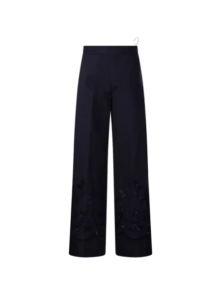 Pantaloni Forte_forte cu model floral cu aplicații albastru