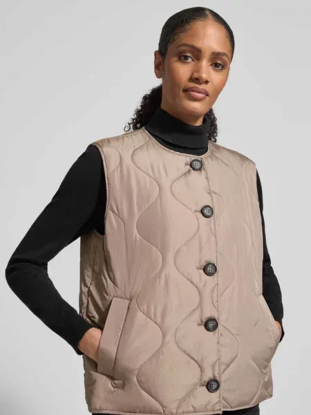 Kamizelka pikowana w kroju regular fit z jednorzędowym zapięciem na model MILLIE' Vero Moda beżowa