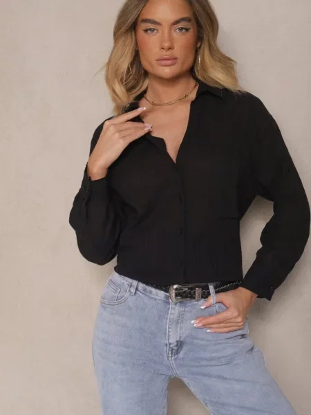 Koszula w z Bawełny z Jedną Kieszonką Liasene czarna