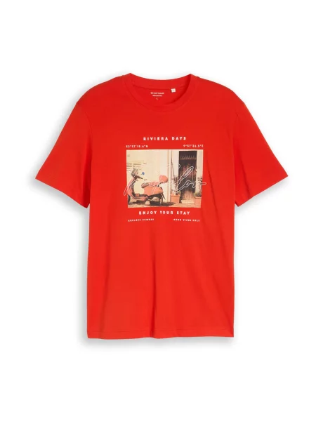 TOM TAILOR Tricou bej deschis / maro deschis / roșu intens negru