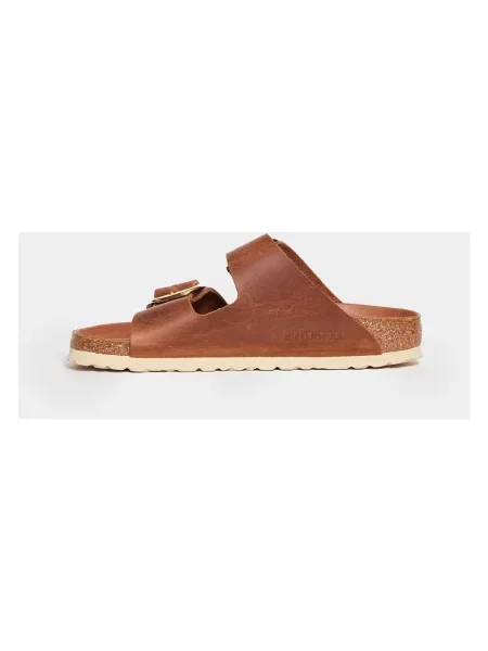 Klapki Birkenstock skórzane na sprzączkę brązowe