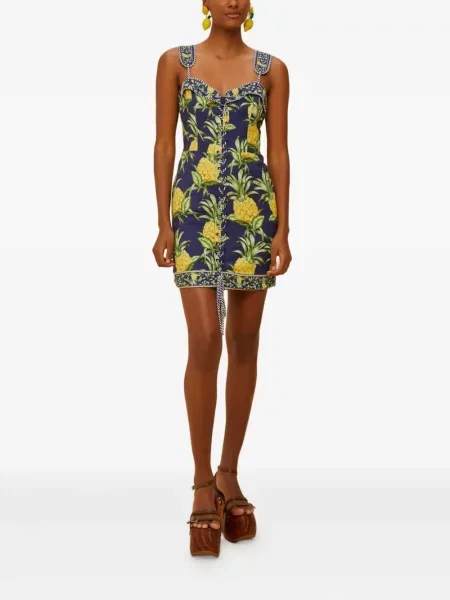 Mała sukienka mini Farm Rio z nadrukiem garniturowa niebieska