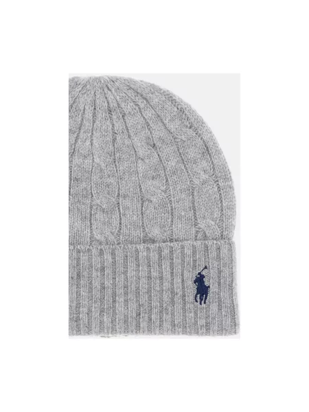 Czapka wełniana z wyhaftowanym logo Polo Ralph Lauren szara