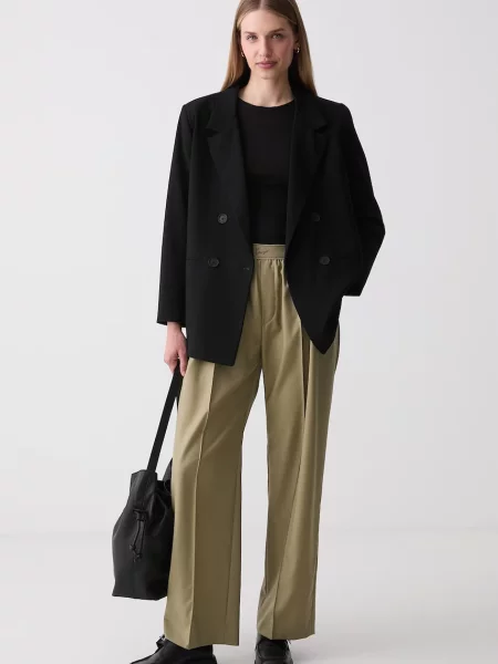 Kenzo spodnie wide leg wełniane zielone