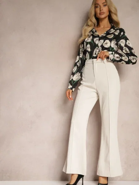 Pantaloni Casual Evazați Talie Înaltă Uinna bej