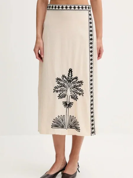 Пола с лен Hoss Intropia дълга разкроена бежово