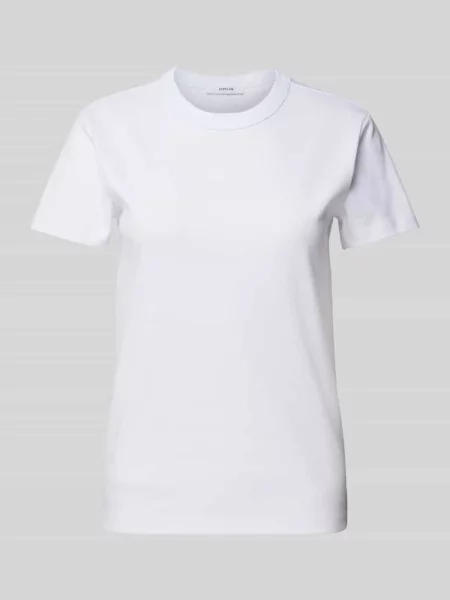 T-shirt z prążkowanym okrągłym dekoltem model ‘Samun’ Opus