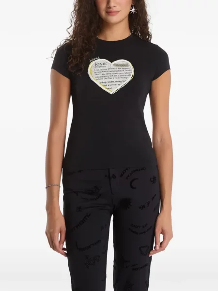 Tricou Desigual cu motiv cu inimi negru