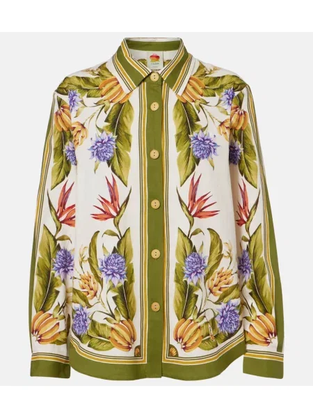 Lniana koszula Farm Rio w kwiatki biała