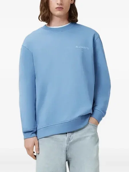 Hanorac crewneck Allsaints cu broderie albastru