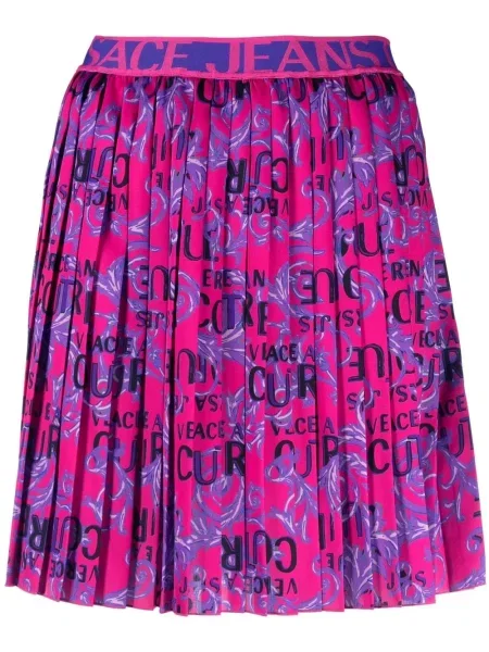 Fustă din denim Versace Jeans Couture plisată roz