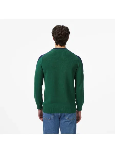 Lacoste Sweter Z Okrągłym Dekoltem Z Blokadą Koloru Classic Fit zielony