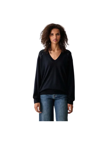 Sweter Zadig & Voltaire z dekoltem w serek niebieski
