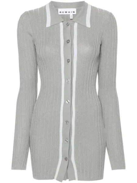 Dzianinowa sukienka mini Remain garniturowa prążkowana szara