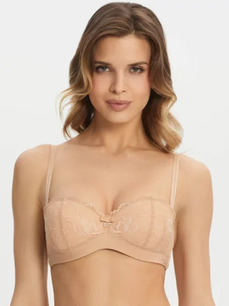 Кружевной бюстгальтер балконет бежевий