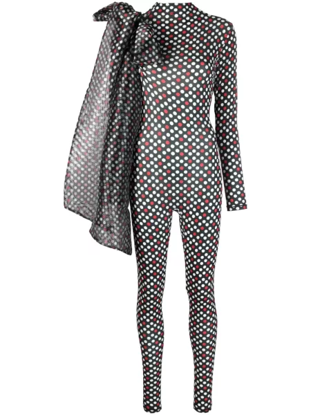 Kombinezon Atu Body Couture z kokardką w grochy czarny