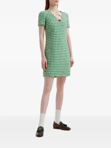 Μικρός φόρεμα Valentino Garavani houndstooth tweed πράσινο