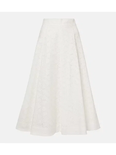 Haftowana lniana spódnica midi Zimmermann do kolan beżowa