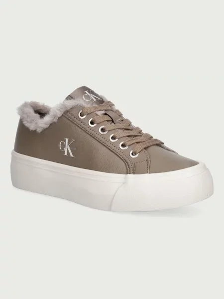 Calvin Klein VULC FLATF LACEUP LTH FUR sneakers pentru femei bej