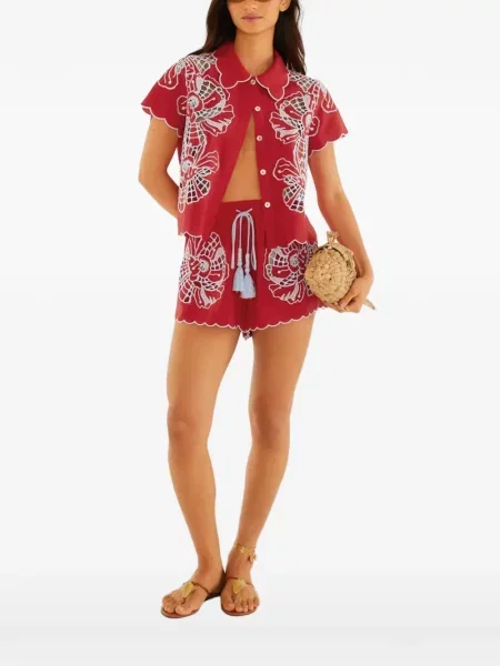 Pantaloni scurți Farm Rio cu model floral roșu