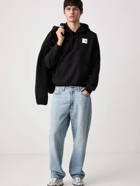 The North Face mikina s kapucňou pánska s bavlnou Box Regular čierna