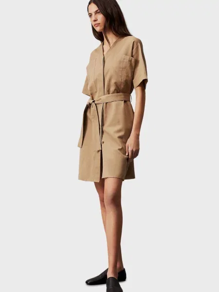 Лляна костюмна сукня Calvin Klein бежева